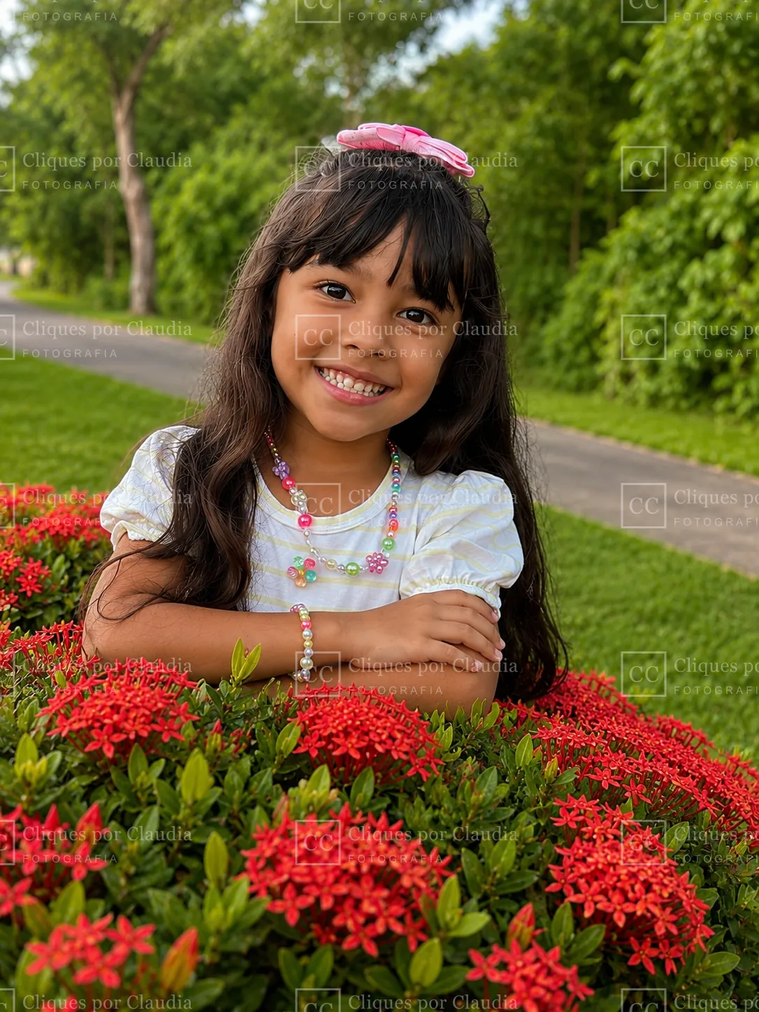 Ensaio infantil espontâneo ao ar livre: menina entre as flores nas alamedas do Paiva